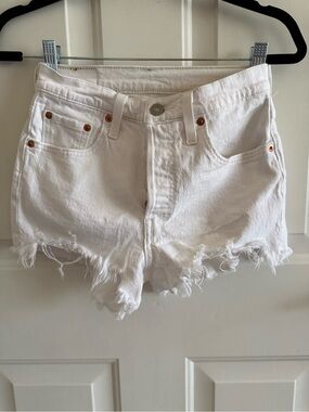 Levi's White Distressed Cutoff Denim Shorts